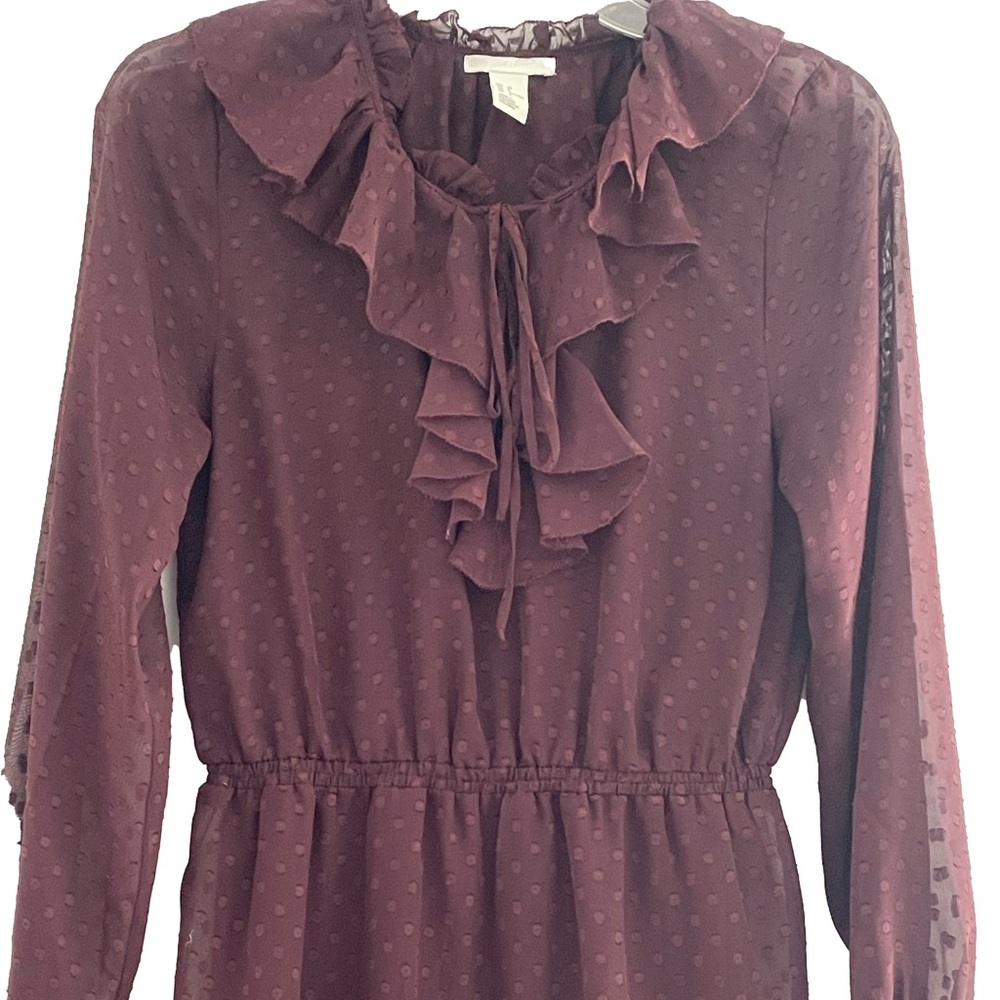 H&M Plum Ruffle & Polka Dot Long Sleeve Dress